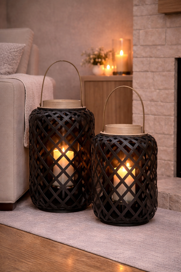 Cozy living room with lanterns