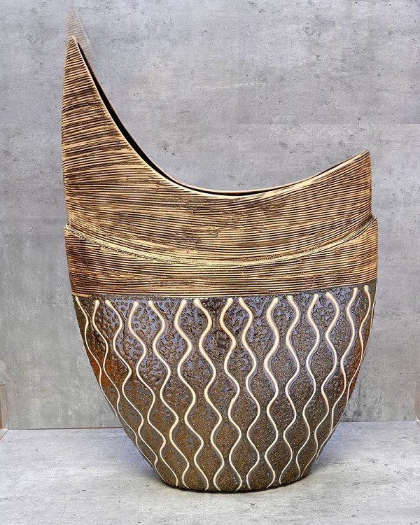 Brown/Gold Decorative Scalloped Vase 17.5"H