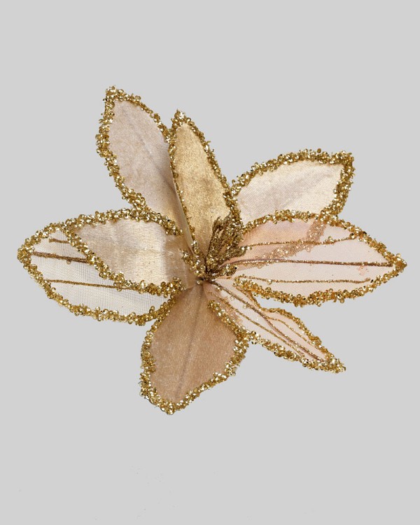 Poinsettia Head with Clip 9" Champagne 
