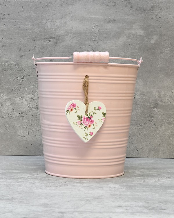 Round Metal Bucket - Pink 6.5"H