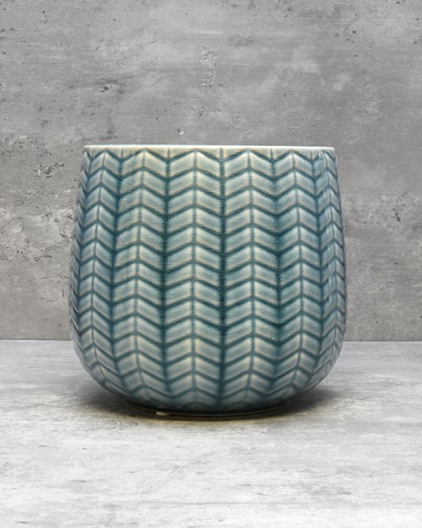 Chevron Pattern Planter Blue 6.25"H