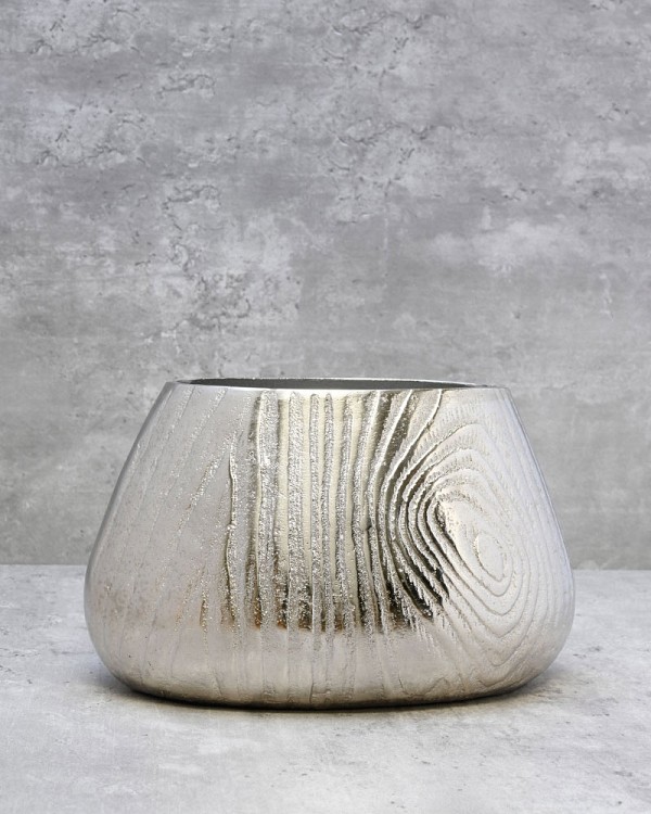 Aluminum Bark Silver Metal Container 8"L