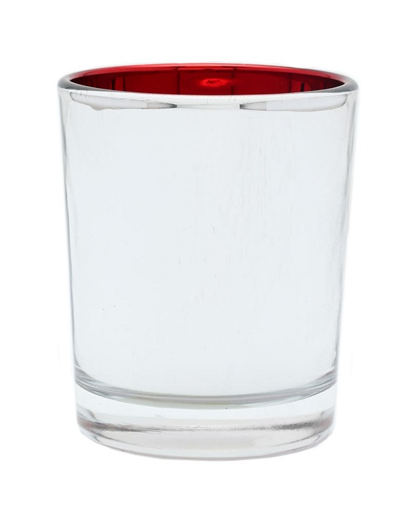 Silver/Red Glass Tealight 2.5"H