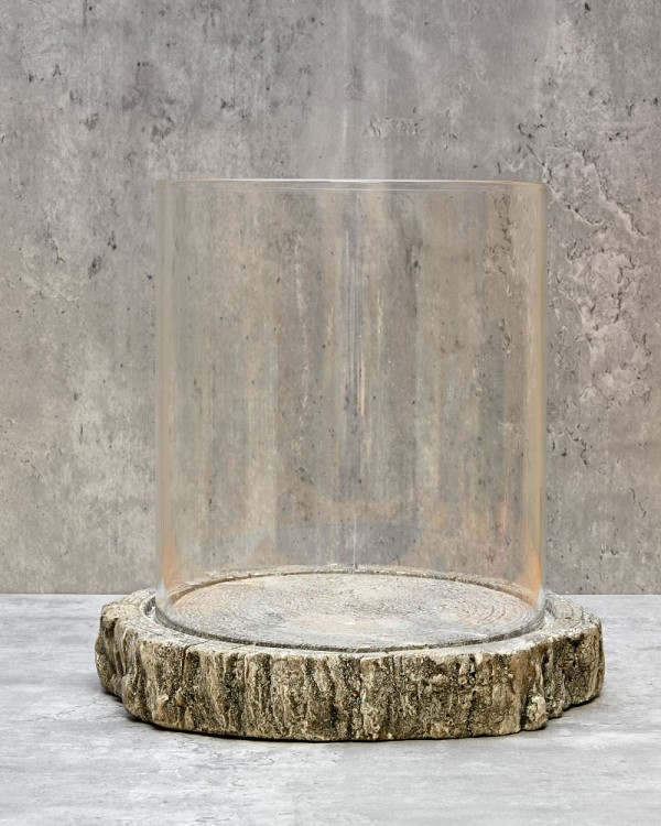 Glass Hurricane with Stone Base 10"H