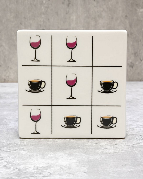 Tic Tac Toe Wine & Coffee Coaster 4"L
