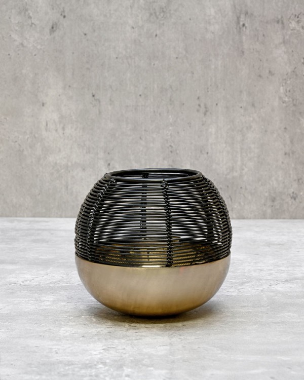 Wire Top Brushed Gold Ball Tealight 4"D