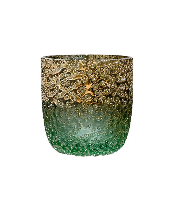Textured Green Metallic Lustre Glass 3"H
