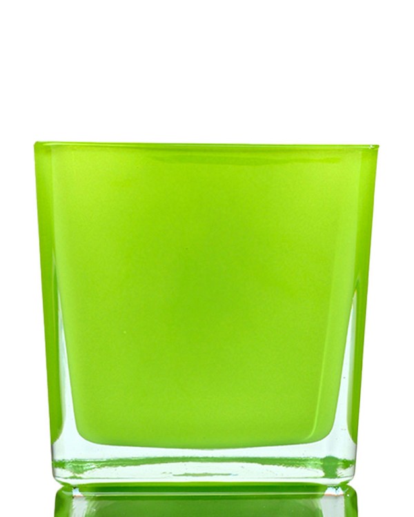 Lime Green Square Glass Vase 4.75"H