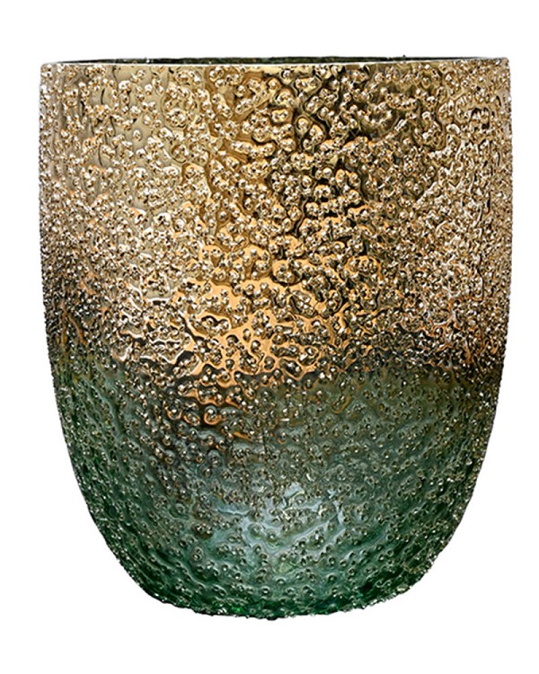 Textured Green Metallic Lustre Glass 7"H