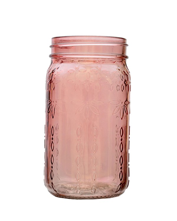Glass Mason Jar - Pink 6.5"H