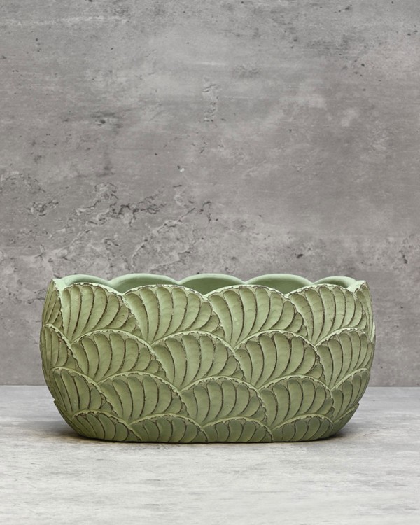 Oval Scallop Planter Green 3.75"H