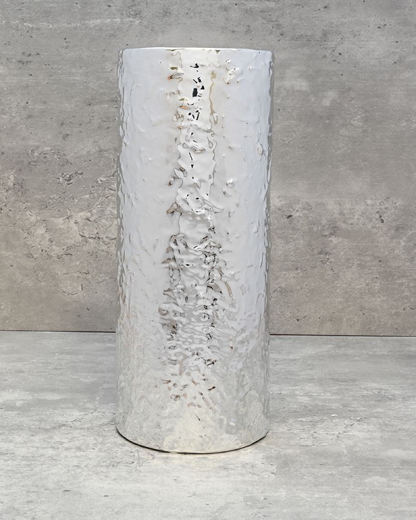 Silver Textured Cylinder Vase 10.5"H