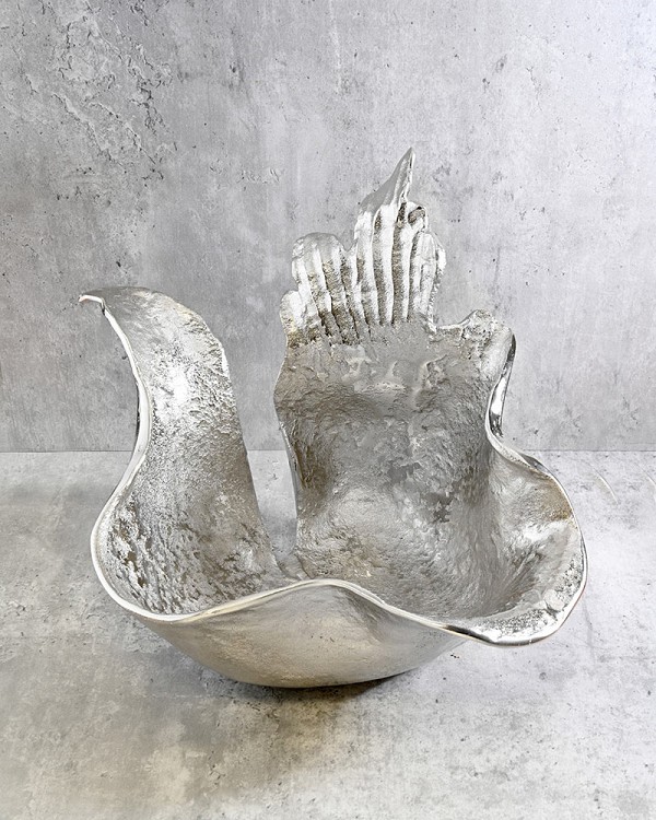 Metal Flame Bowl - Silver 12"H