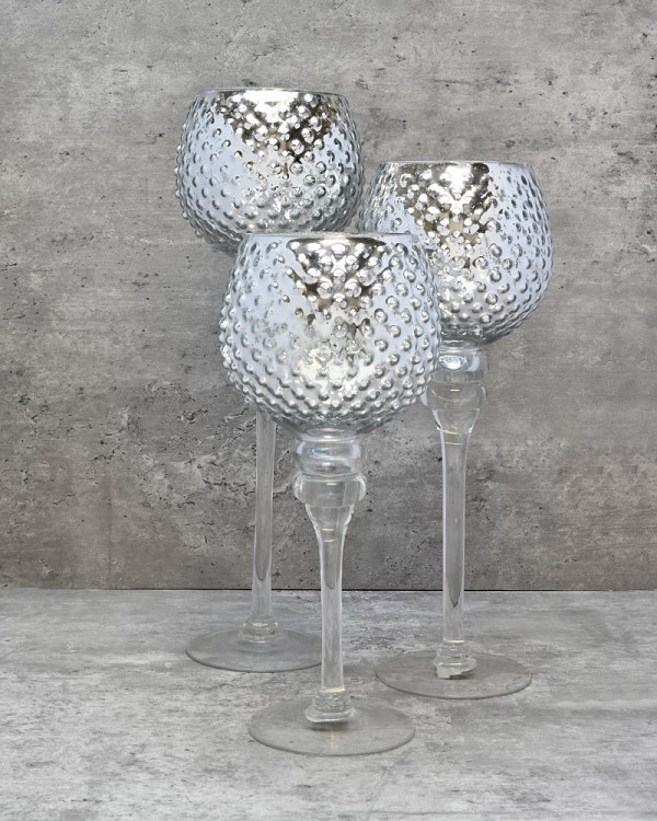 Silver Glass Candle Holder Set  