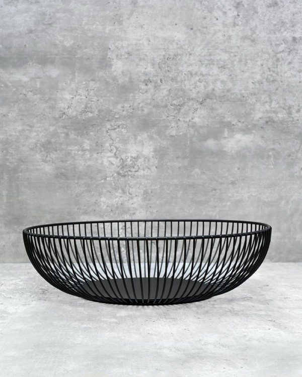 Linear Ribbed Black Metal Bowl 11"D
