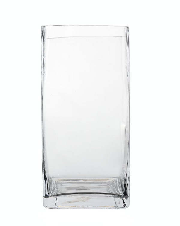 Square Clear Glass Vase 10"H