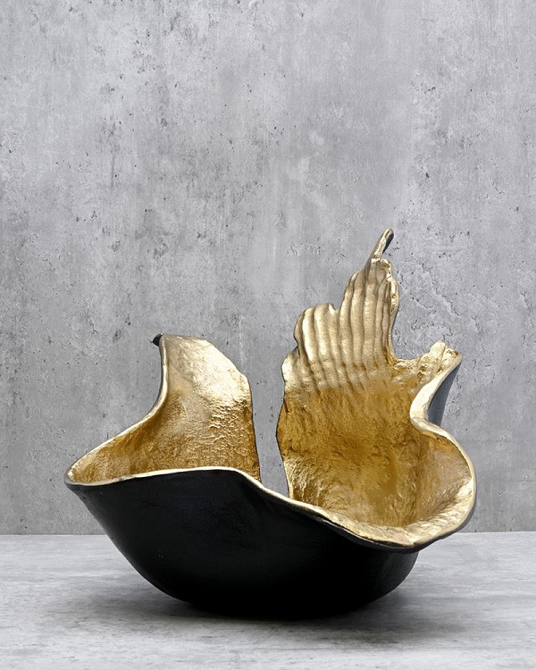 Metal Flame Bowl - Black and Gold 12"H