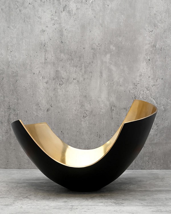 Modern Bowl - Black and Gold 9.75"H