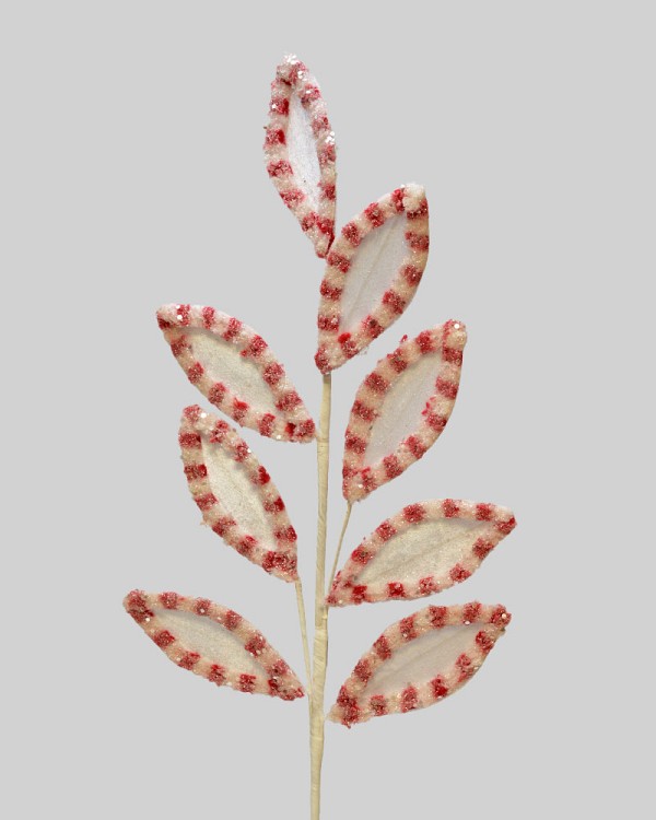Candy Cane Leaf Spray 28" Red/White 