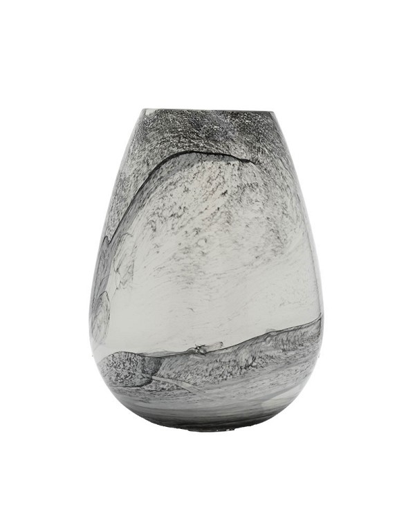 Marbled Black Swirl Glass Vase 9"H