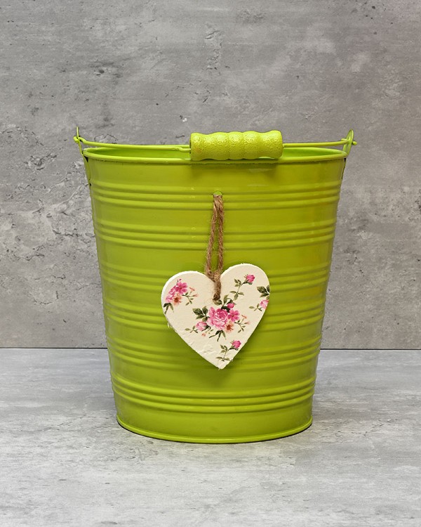 Round Metal Bucket - Green 6.5"H
