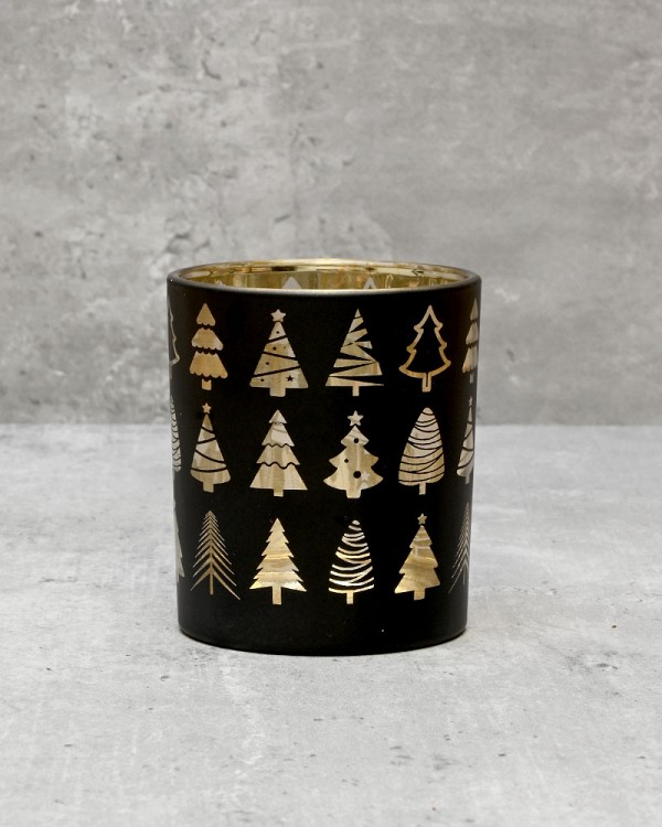 Christmas Tree Tealight - Black/Gold 3"H
