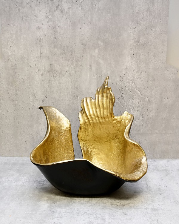Gold Metal Flame Bowl 12"H