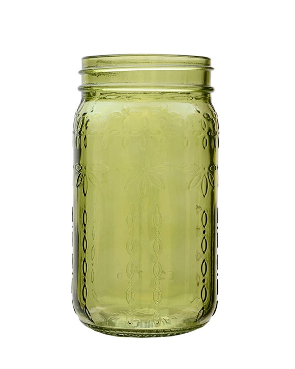 Glass Mason Jar - Green 6.5"H