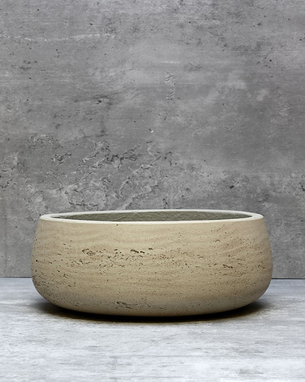 Low Bowl Cement Planter - Grey 9"D