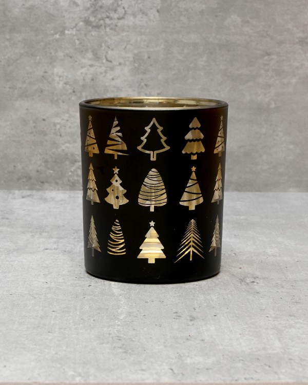 Christmas Tree Tealight - Black/Gold 4"H
