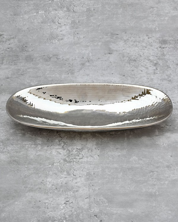 Hammered Ceramic Platter - Large 16"L