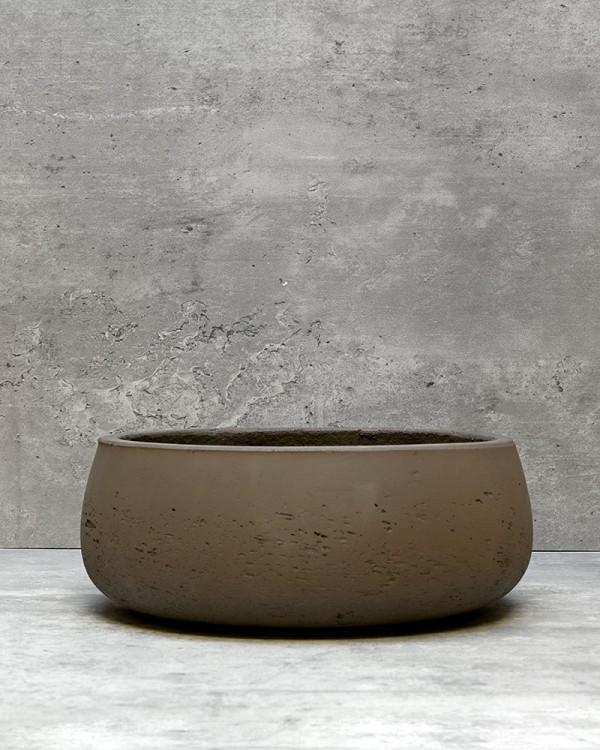 Low Bowl Cement Planter - Brown 9"D